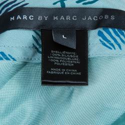 Pre Owned Marc By Marc Jacobs Blue Silk Printed Sleeveless Belted Dress L