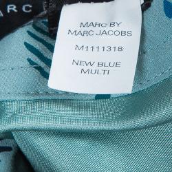 Pre Owned Marc By Marc Jacobs Blue Silk Printed Sleeveless Belted Dress L