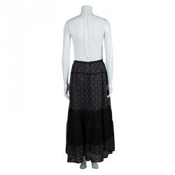 مملوكة مسبقًا Marc by Marc Jacobs Black Cherry Printed Cotton Lace Insert Tiered Maxi Skirt M