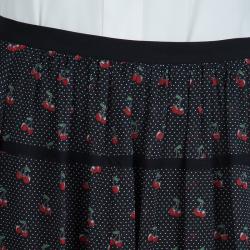 مملوكة مسبقًا Marc by Marc Jacobs Black Cherry Printed Cotton Lace Insert Tiered Maxi Skirt M
