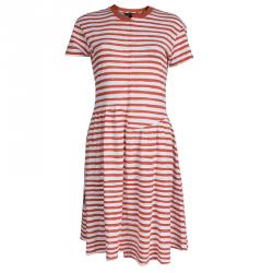 Marc by Marc Jacobs Brick Orange Striped Cotton Jersey Dress XS
