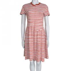 Marc by Marc Jacobs Brick Orange Striped Cotton Jersey Dress XS