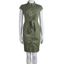 Pre Owned Marc by Marc Jacobs Olive Green Overdyed Cotton Shirt Dress S