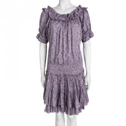 Pre Owned Marc by Marc Jacobs Purple Floral Printed Peasant Dress L