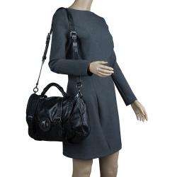 Pre Owned Marc by Marc Jacobs Black Leather Lock'n Roll Rue Satchel