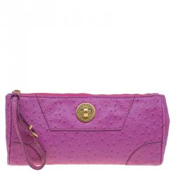 Marc By Marc Jacobs Pink Ostrich Embossed Leather Bently Clutch