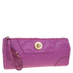 Marc By Marc Jacobs Pink Ostrich Embossed Leather Bently Clutch