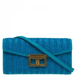 Marc by Marc Jacobs Blue Straw and Leather Bianca Wallet on Chain