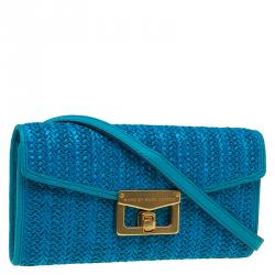 Marc by Marc Jacobs Blue Straw and Leather Bianca Wallet on Chain