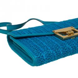 Marc by Marc Jacobs Blue Straw and Leather Bianca Wallet on Chain