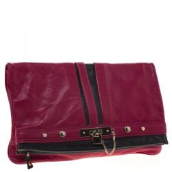 Marc by Marc Jacobs Magenta Leather Magazine Fold Over Clutch