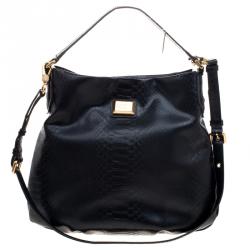 Pre Owned Marc by Marc Jacobs Black Embossed Python Leather Hillier Hobo 