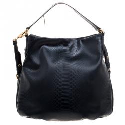 مملوكة مسبقًا Marc by Marc Jacobs Black Embossed Python Leather Hillier Hobo 
