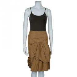 Pre Owned Marc Jacobs Tan Gathered Silk Skirt S