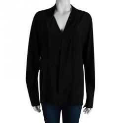 Pre Owned Marc Jacobs Black Silk Long Sleeve Blouse L