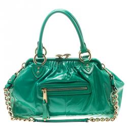 Pre Owned Marc Jacobs Green Patent Leather Stam Satchel