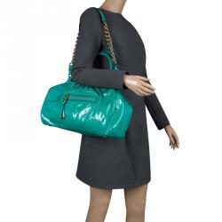 Pre Owned Marc Jacobs Green Patent Leather Stam Satchel