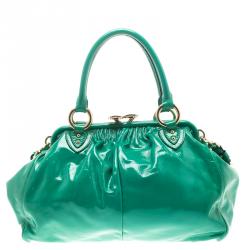 Pre Owned Marc Jacobs Green Patent Leather Stam Satchel