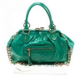 Pre Owned Marc Jacobs Green Patent Leather Stam Satchel