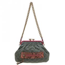 Pre Owned Marc Jacobs Green/Pink Quilted Snakeskin Little Stam Bag