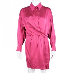 Pre Owned Marc Jacobs Pink Silk Collared Wrap Dress L