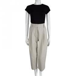 Pre Owned Marc Jacobs Beige Embellished Bird Motif Wide Leg Three Quarter Pants L