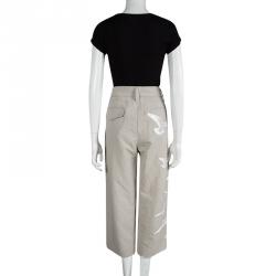 Pre Owned Marc Jacobs Beige Embellished Bird Motif Wide Leg Three Quarter Pants L