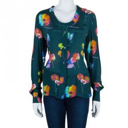 Pre Owned Marc Jacobs Green Flower Print Silk Top L