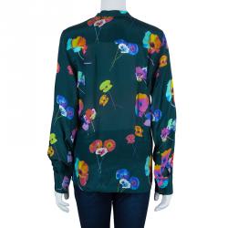 Pre Owned Marc Jacobs Green Flower Print Silk Top L