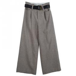 Pre Owned Marc Jacobs Grey Wool Wide Leg Belted Trousers M