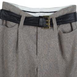 Pre Owned Marc Jacobs Grey Wool Wide Leg Belted Trousers M