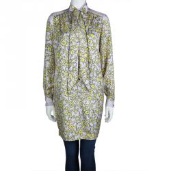 Pre Owned Marc Jacobs Lilac Printed Silk Neck Tie Detail Long Sleeve Blouse M