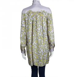 Pre Owned Marc Jacobs Lilac Printed Silk Neck Tie Detail Long Sleeve Blouse M