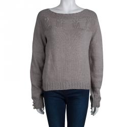 Pre Owned Marc Jacobs Grey Cable Knit Owl Pattern Sweater M