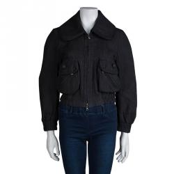 Pre Owned Marc Jacobs Grey Linen Zip Front Cropped Jacket M