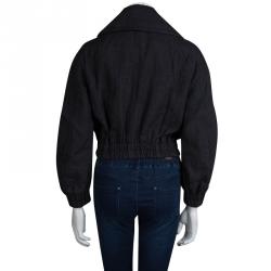 Pre Owned Marc Jacobs Grey Linen Zip Front Cropped Jacket M