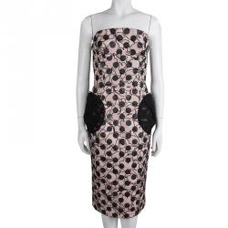 Pre Owned Marc Jacobs Pink Polka Dot Lace Pocket Detail Strapless Dress S