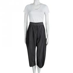 Pre Owned Marc Jacobs Dark Grey Silk Wide Leg Ankle Length Trousers L