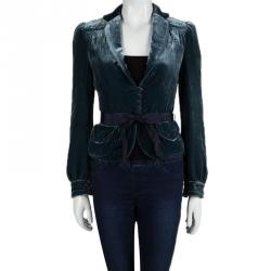 Pre Owned Marc Jacobs Blue Velvet Bow Detail Belted Blazer S