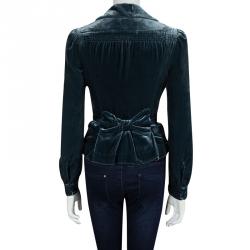 Pre Owned Marc Jacobs Blue Velvet Bow Detail Belted Blazer S