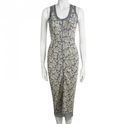 Pre Owned Marc Jacobs Grey Embossed Floral Lurex  Jacquard Knit Sleeveless Dress S