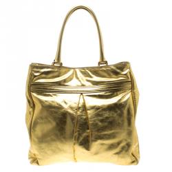Pre Owned Marc Jacobs Gold Pleated Leather Shopping Tote