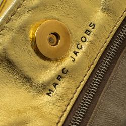 Pre Owned Marc Jacobs Gold Pleated Leather Shopping Tote