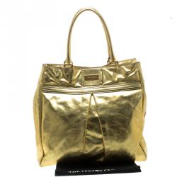 Pre Owned Marc Jacobs Gold Pleated Leather Shopping Tote