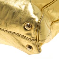 Pre Owned Marc Jacobs Gold Pleated Leather Shopping Tote