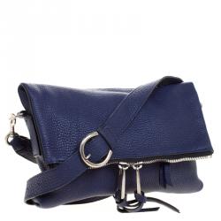 Pre Owned Marc Jacobs Navy Blue Leather Mini Maverick Foldover Crossbody Bag