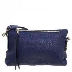 Pre Owned Marc Jacobs Navy Blue Leather Mini Maverick Foldover Crossbody Bag