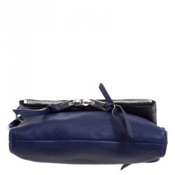 Pre Owned Marc Jacobs Navy Blue Leather Mini Maverick Foldover Crossbody Bag