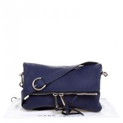 Pre Owned Marc Jacobs Navy Blue Leather Mini Maverick Foldover Crossbody Bag