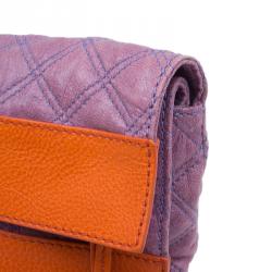 Pre Owned Marc Jacobs Purple/Orange Quilted Leather Oversized Pochette 